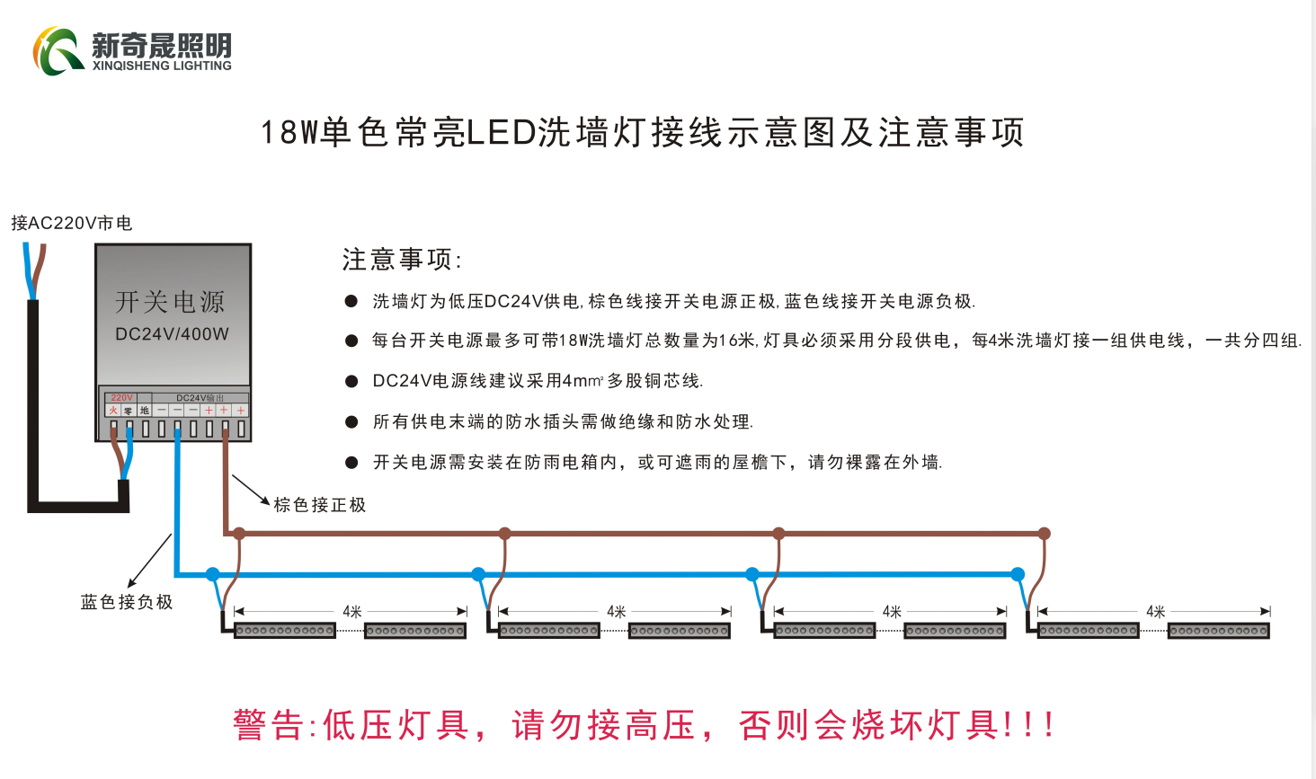 LED洗墻燈安裝接線圖